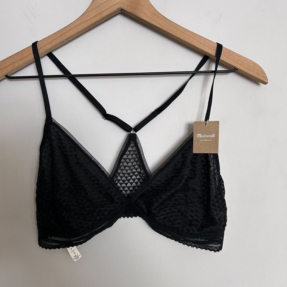 Madewell Black Lace Bralette Size L Racerback Adjustable Straps NWT